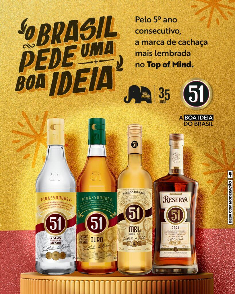 Cachaça 51 é a mais lembrada do Brasil pelo quinto ano consecutivo